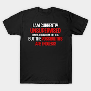I Am Currently Unsupervised Possibilities are Endless Joke Mens Funny T-Shirt